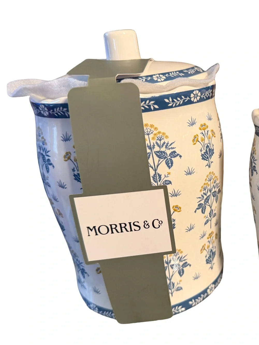 Morris & Co NWT 2pcs Yellow Blue & White Daisy Ceramic Canister Vanity Set